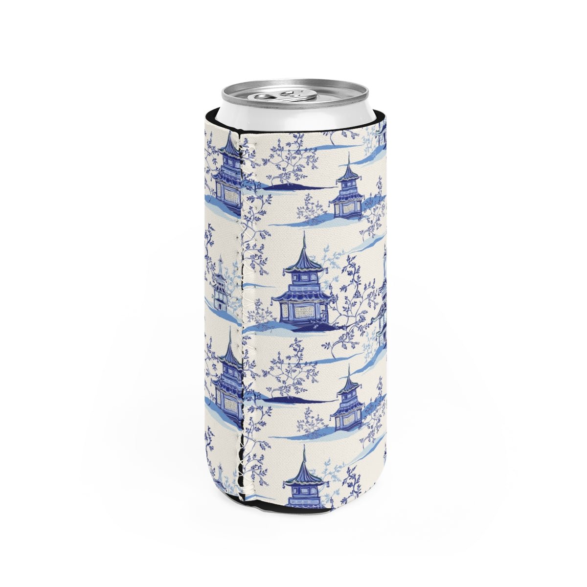 Chinoiserie Vintage Chinese Pagodas Slim Can Cooler - Puffin Lime