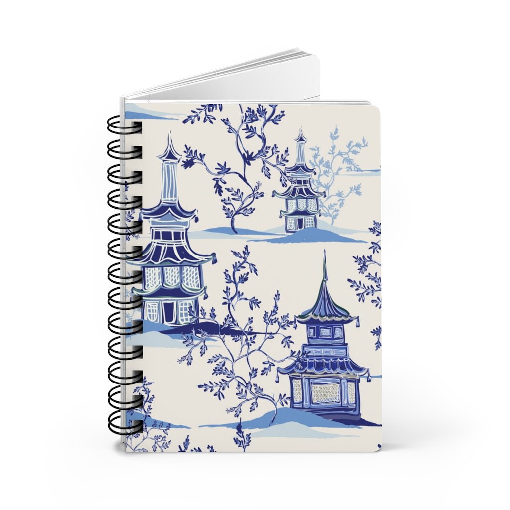 Chinoiserie Vintage Chinese Pagodas Spiral Bound Journal - Puffin Lime
