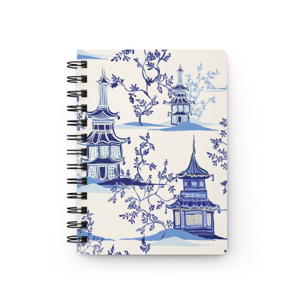 Chinoiserie Vintage Chinese Pagodas Spiral Bound Journal - Puffin Lime