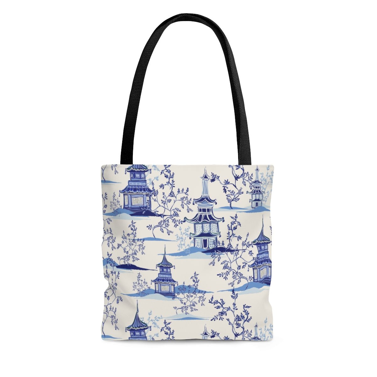 Chinoiserie Vintage Chinese Pagodas Tote Bag - Puffin Lime