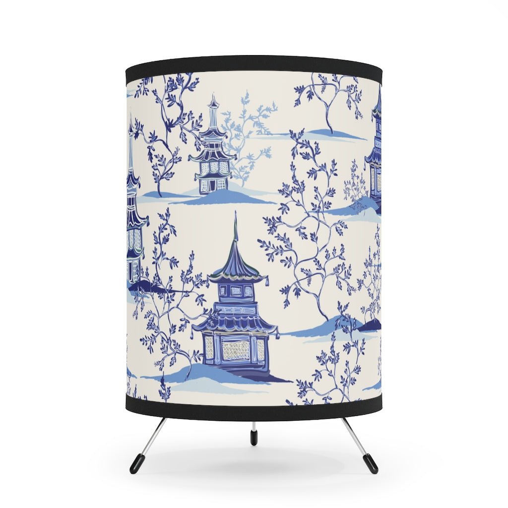 Chinoiserie Vintage Chinese Pagodas Tripod Lamp - Puffin Lime