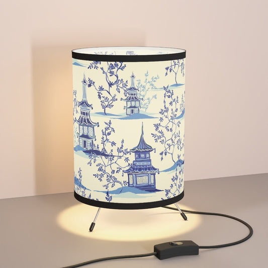 Chinoiserie Vintage Chinese Pagodas Tripod Lamp - Puffin Lime