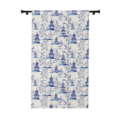 Chinoiserie Vintage Chinese Pagodas Window Curtain Panel - Puffin Lime