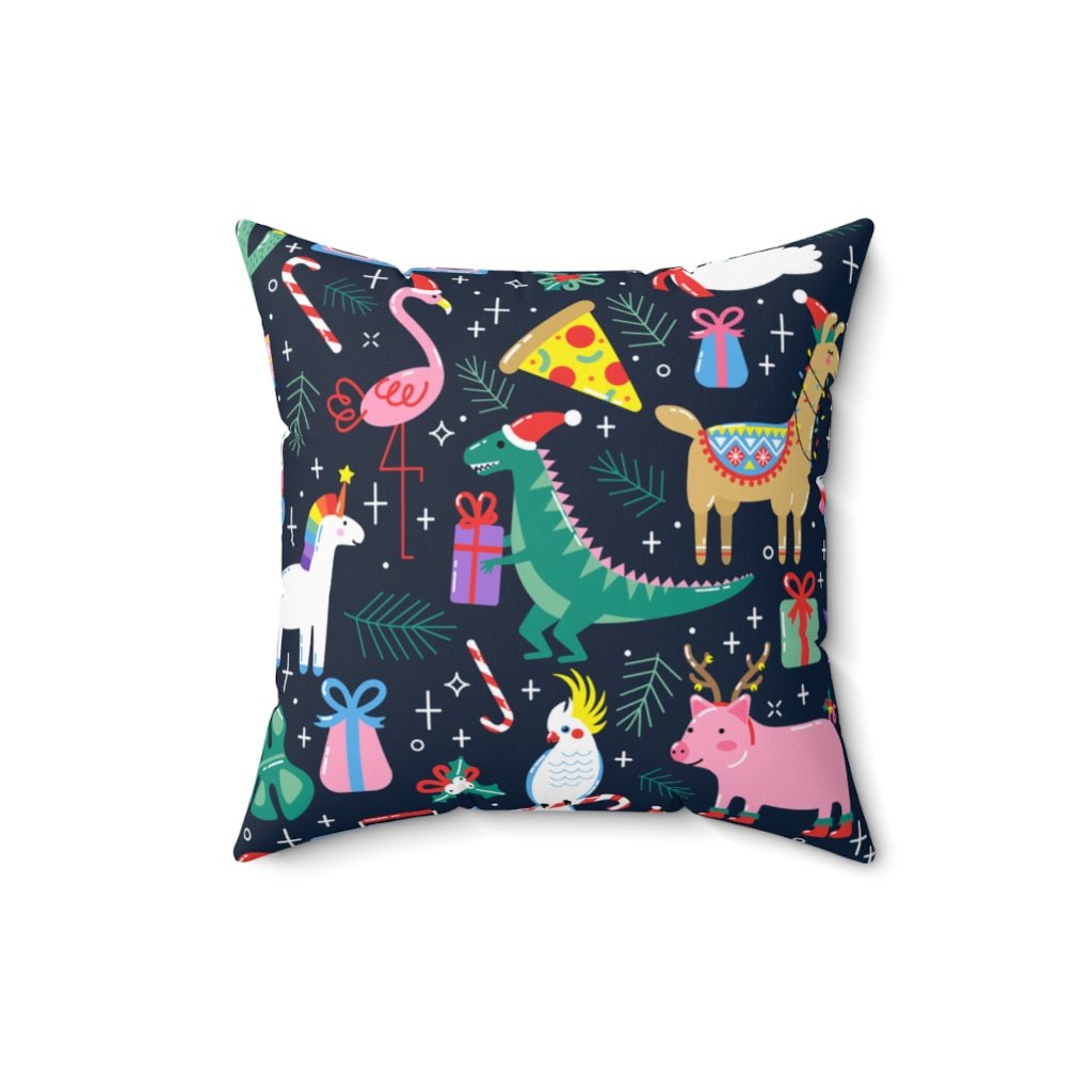 Christmas Animals Square Throw Pillow - Puffin Lime