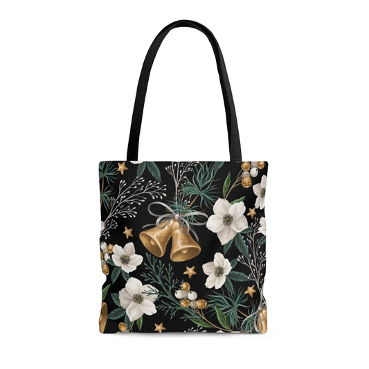 Christmas Bells and Flowers Tote Bag - Puffin Lime
