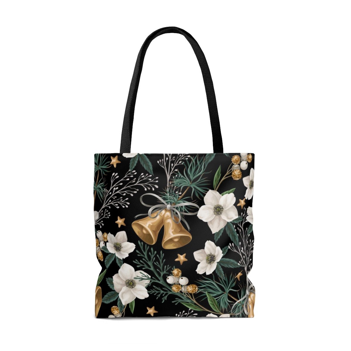 Christmas Bells and Flowers Tote Bag - Puffin Lime