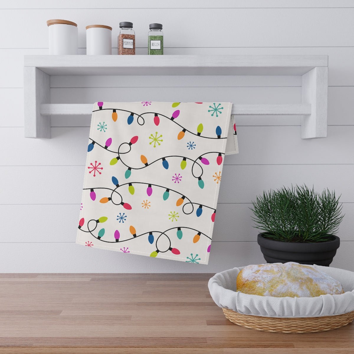 Christmas Lights Kitchen Towel - Puffin Lime