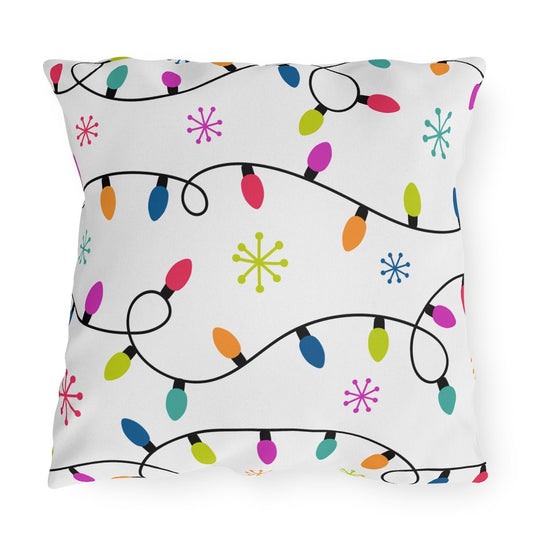 Christmas Lights Outdoor Pillow - Puffin Lime