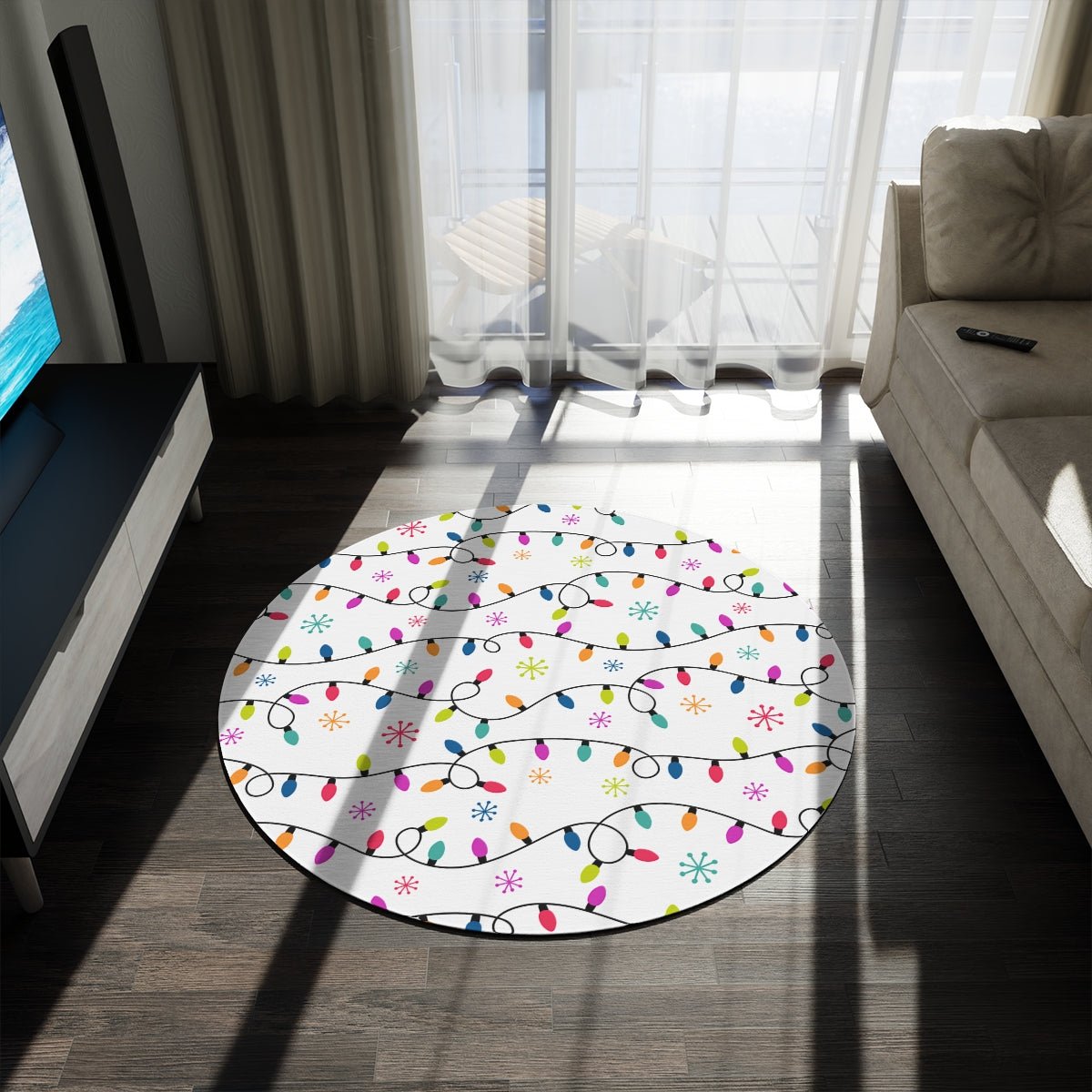 Christmas Lights Round Rug - Puffin Lime