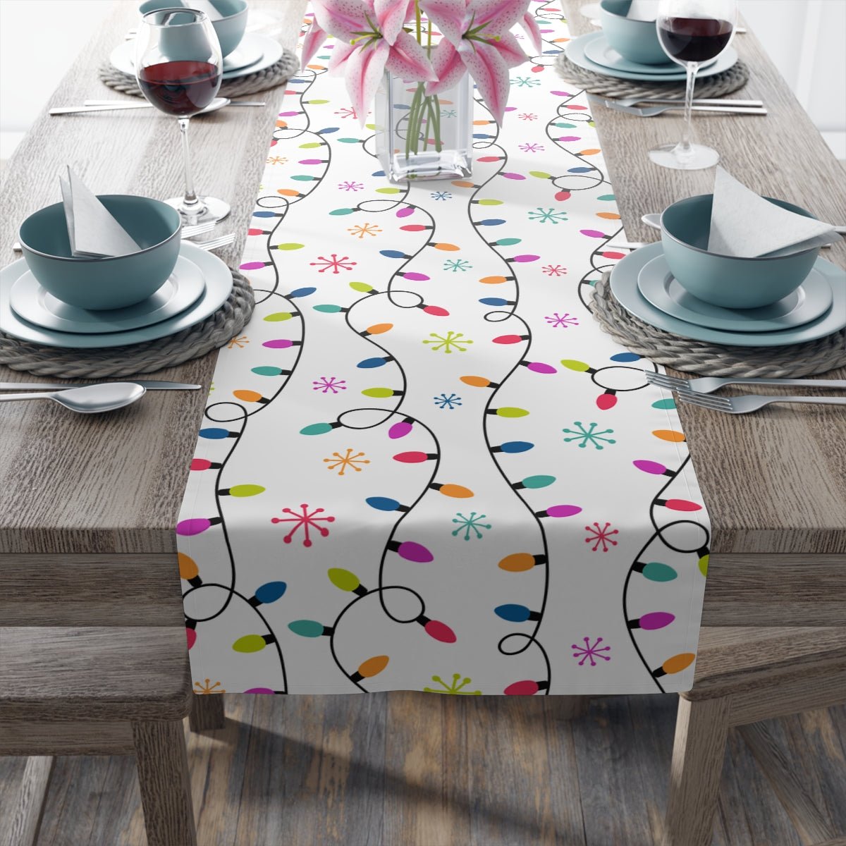 Christmas Lights Table Runner - Puffin Lime