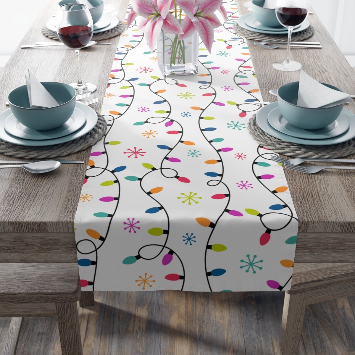Christmas Lights Table Runner - Puffin Lime