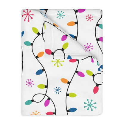 Christmas Lights Velveteen Minky Blanket (Two-sided print) - Puffin Lime