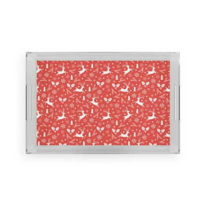 Christmas Reindeers Acrylic Serving Tray - Puffin Lime