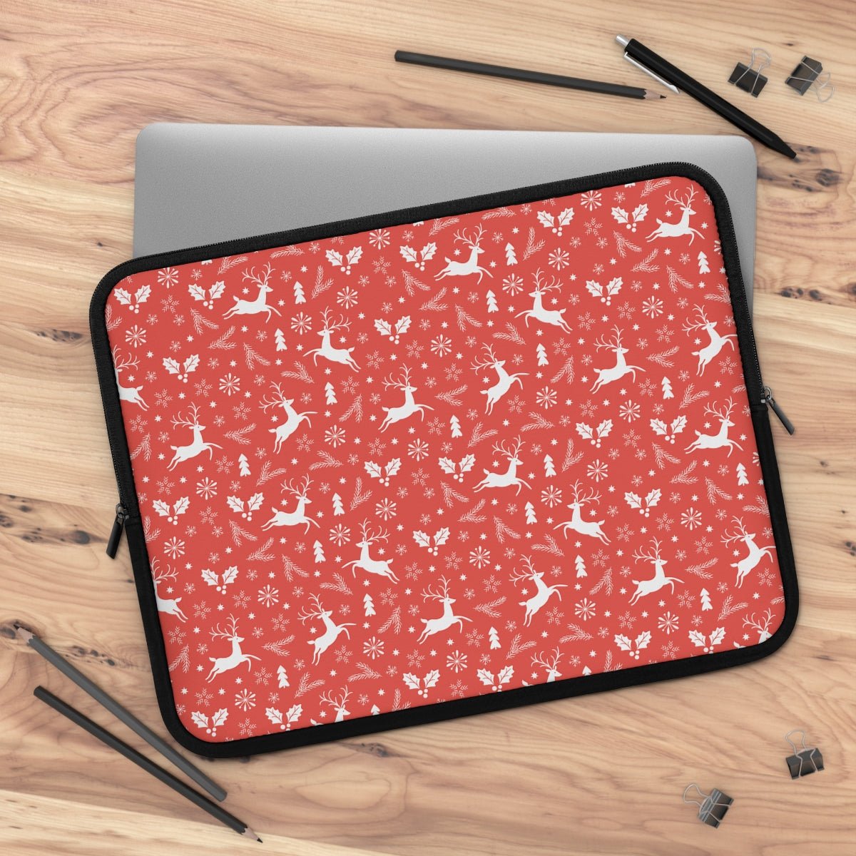 Christmas Reindeers Laptop Sleeve - Puffin Lime