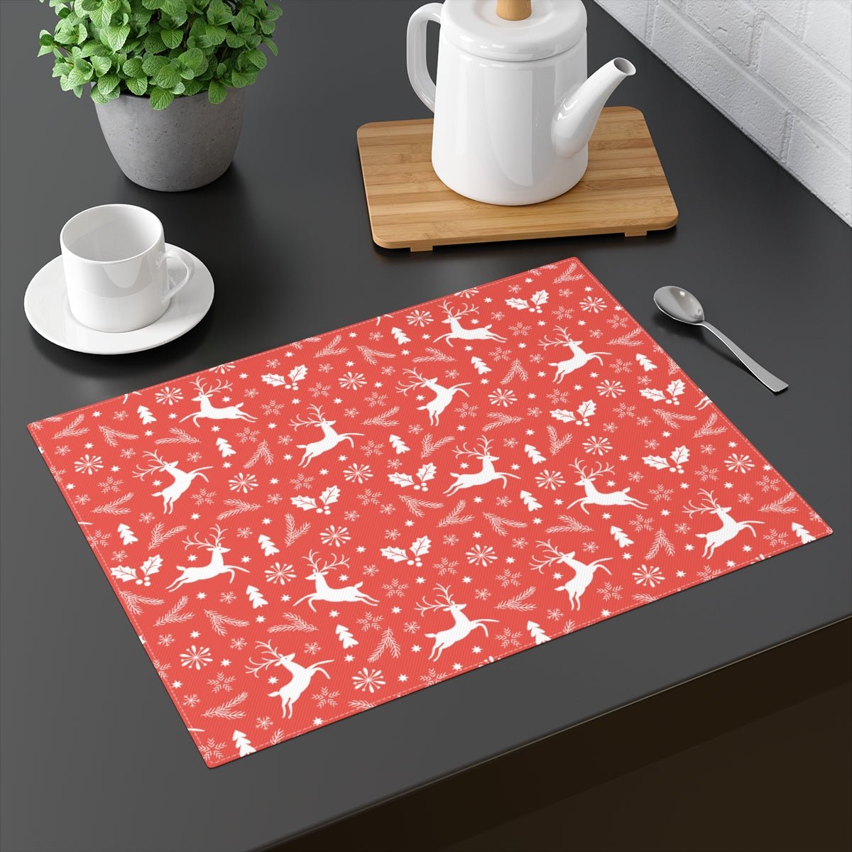 Christmas Reindeers Placemat - Puffin Lime