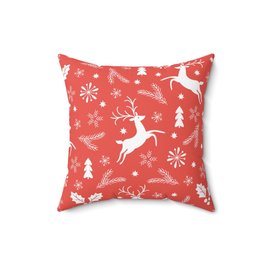Christmas Reindeers Polyester Square Throw Pillow - Puffin Lime