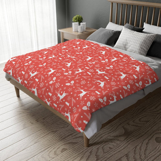 Christmas Reindeers Velveteen Minky Blanket (Two-sided print) - Puffin Lime