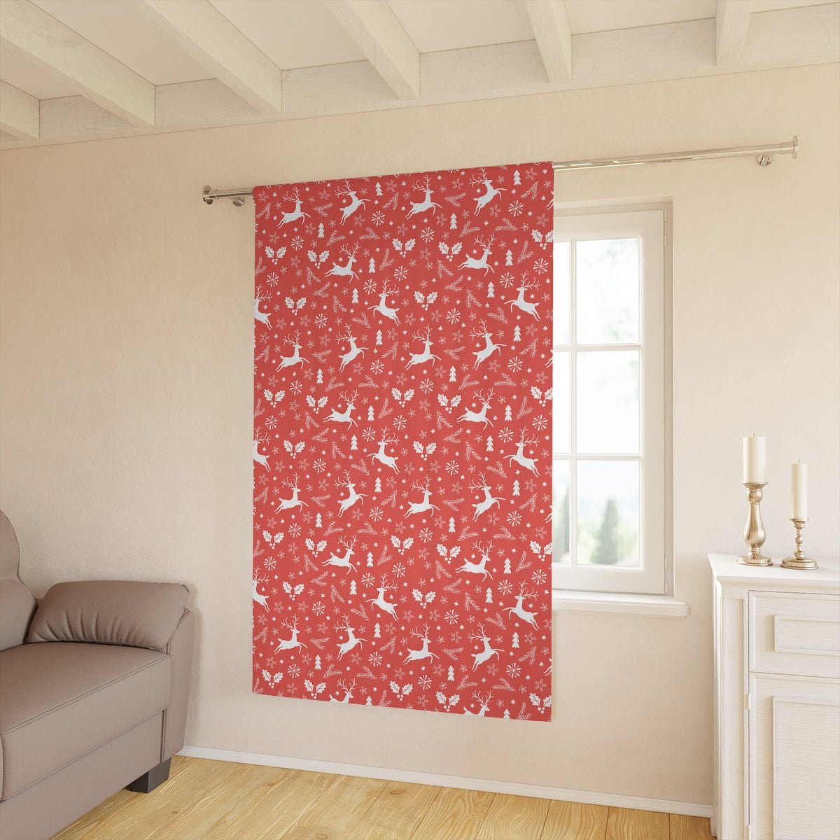 Christmas Reindeers Window Curtains (1 Piece) - Puffin Lime