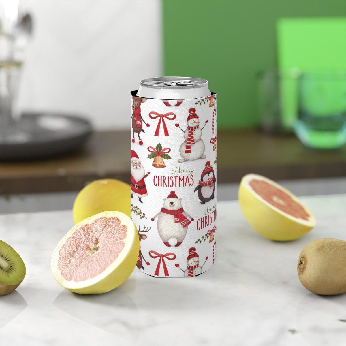 Christmas Santa Slim Can Cooler - Puffin Lime