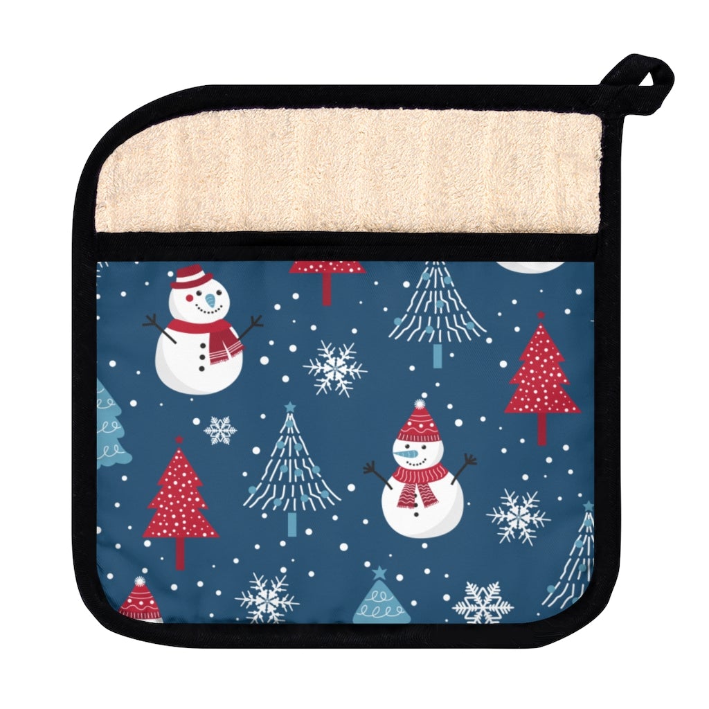 Christmas Snowmen and Trees Pot Holder with Pocket