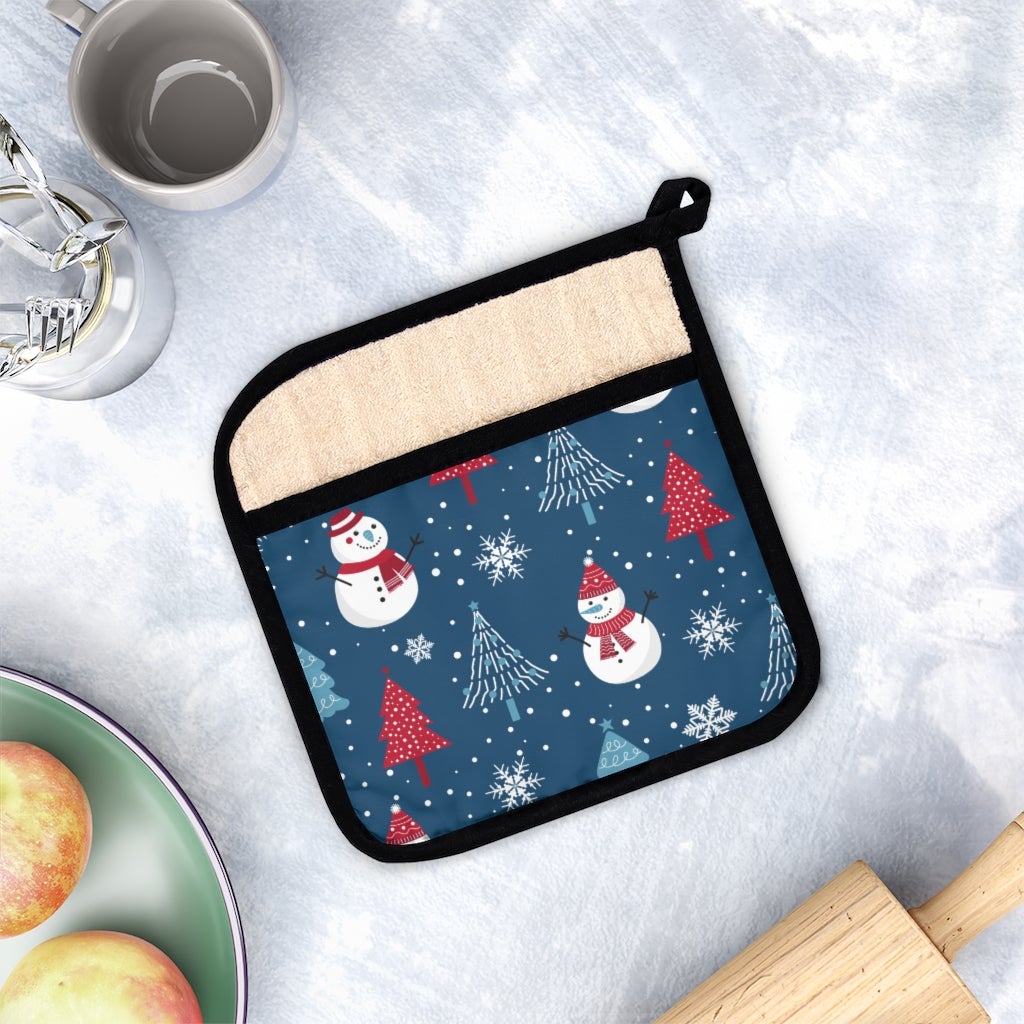 Christmas Snowmen and Trees Pot Holder with Pocket