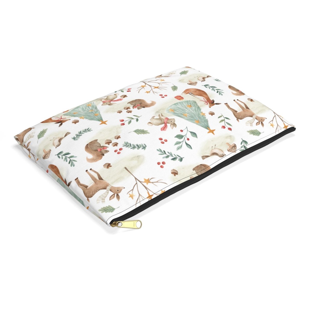 Christmas Woodland Animals Accessory Pouch - Puffin Lime