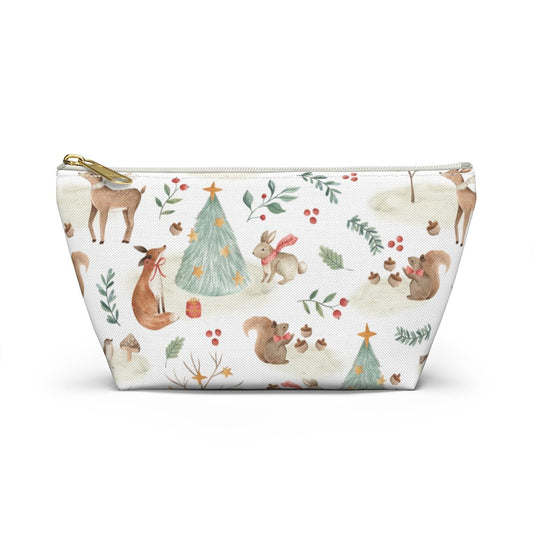 Christmas Woodland Animals Accessory Pouch w T-bottom - Puffin Lime