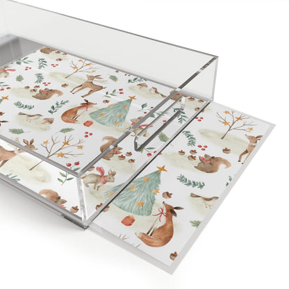 Christmas Woodland Animals Acrylic Serving Tray - Puffin Lime