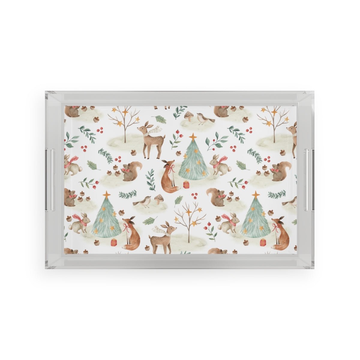 Christmas Woodland Animals Acrylic Serving Tray - Puffin Lime