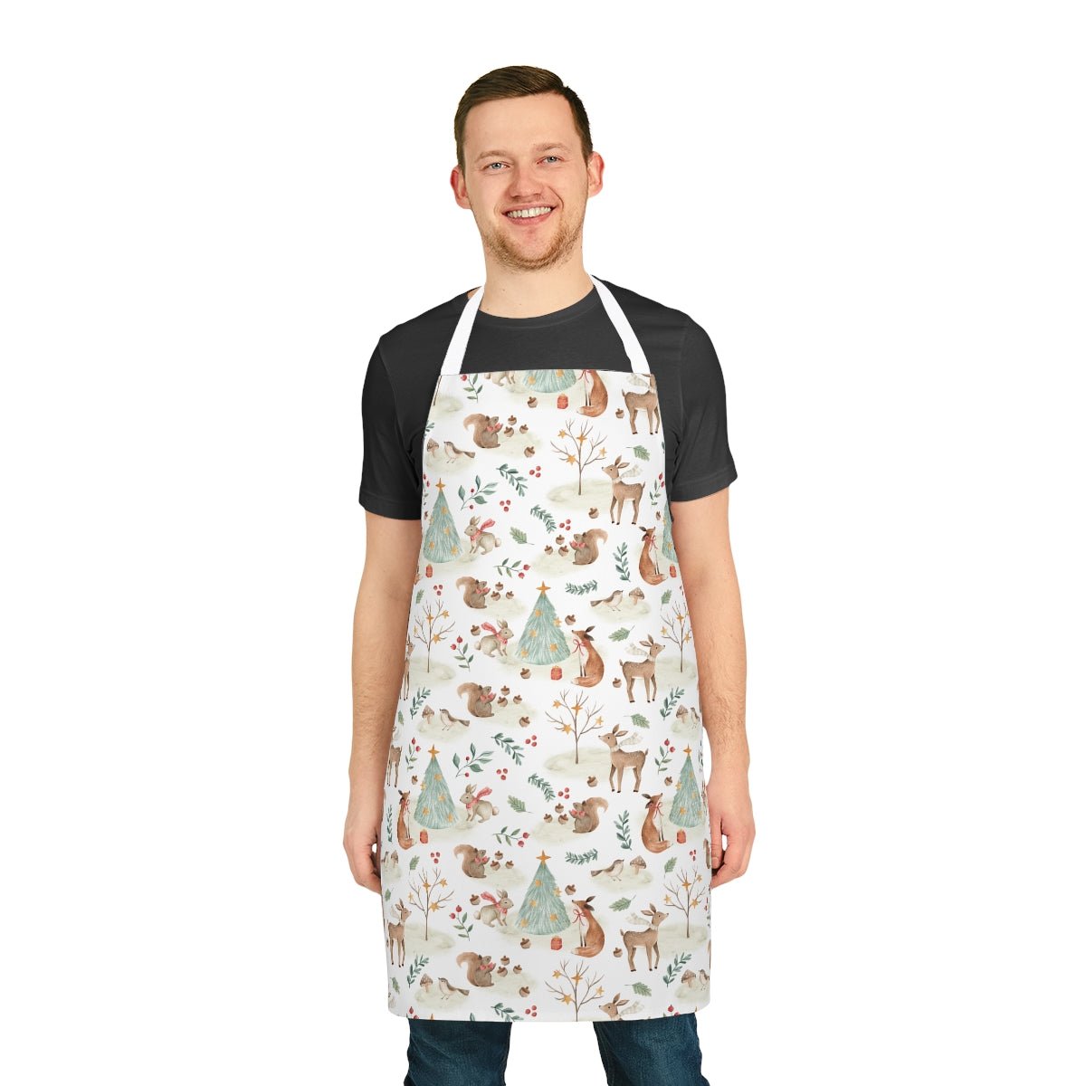 Christmas Woodland Animals Apron - Puffin Lime