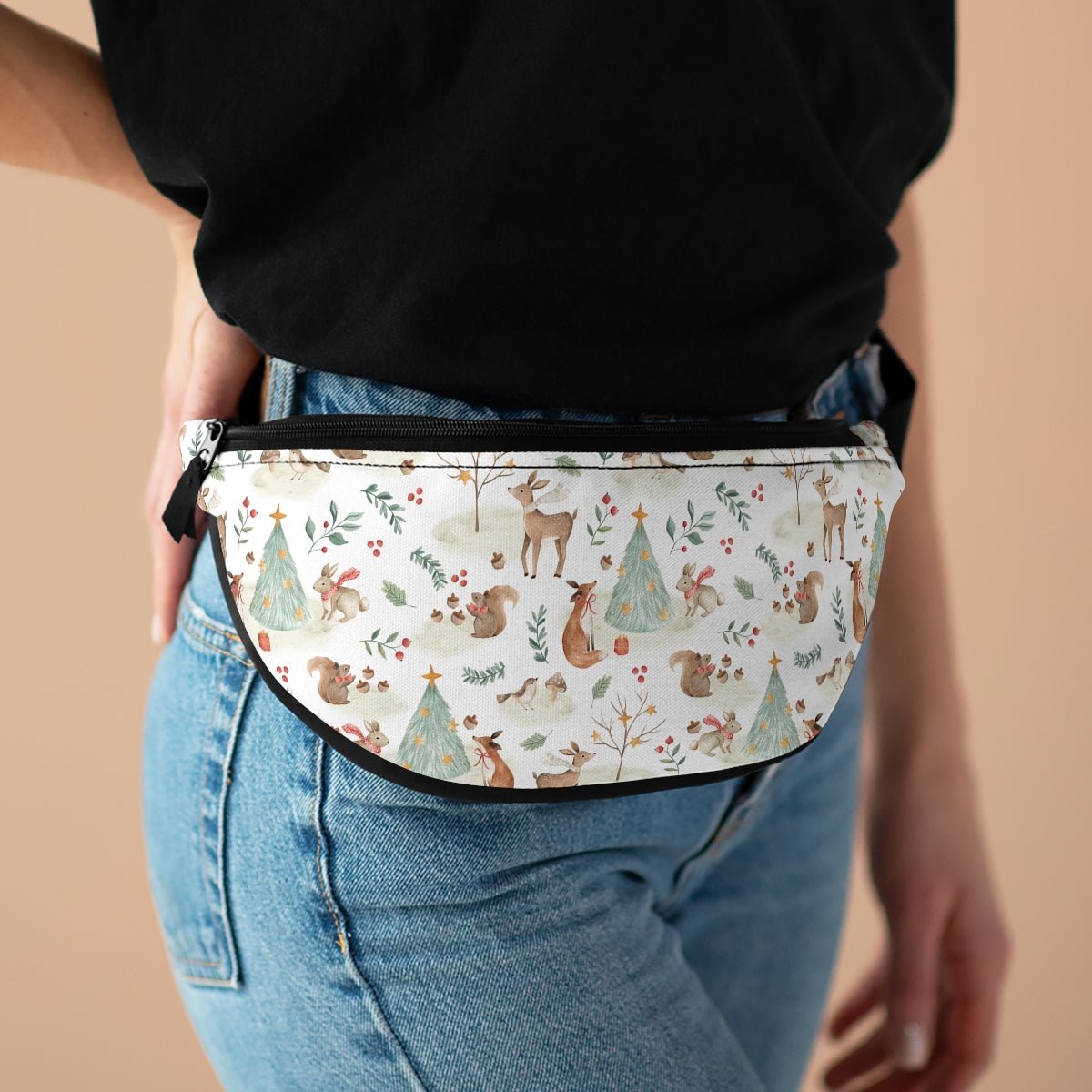 Christmas Woodland Animals Fanny Pack - Puffin Lime