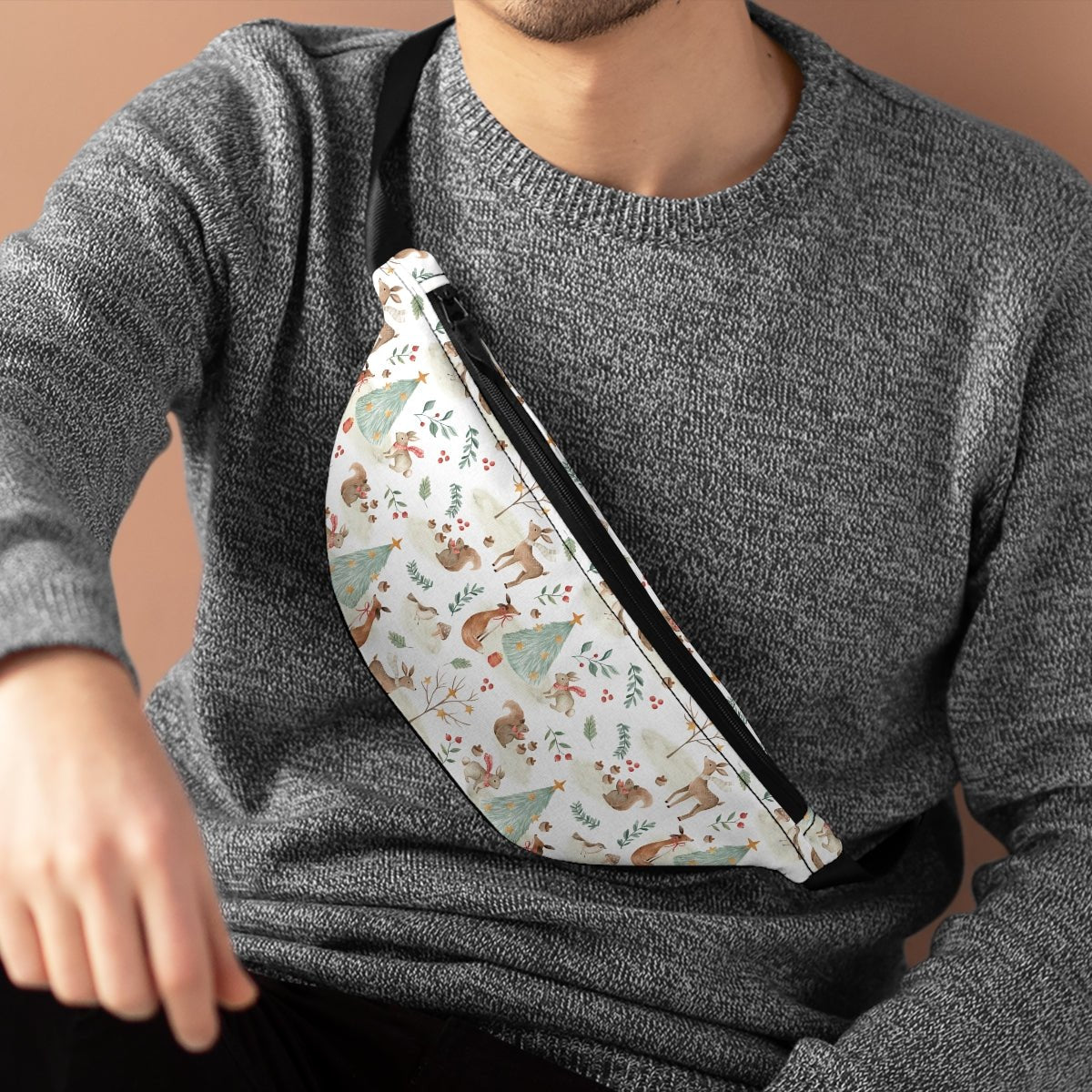 Christmas Woodland Animals Fanny Pack - Puffin Lime