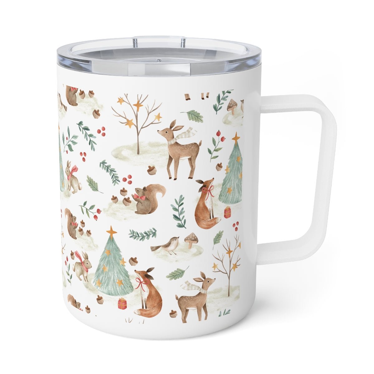 Christmas Woodland Animals Insulated Coffee Mug - Puffin Lime