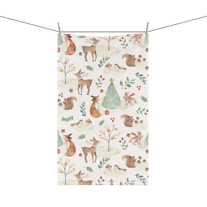 Christmas Woodland Animals Kitchen Towel - Puffin Lime