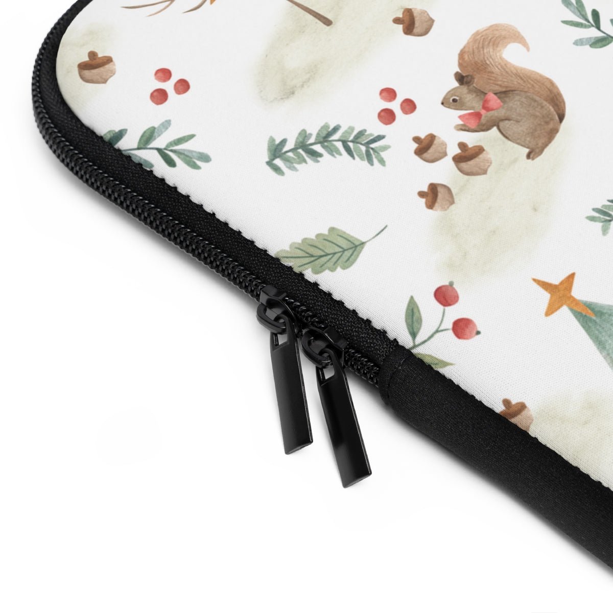 Christmas Woodland Animals Laptop Sleeve - Puffin Lime