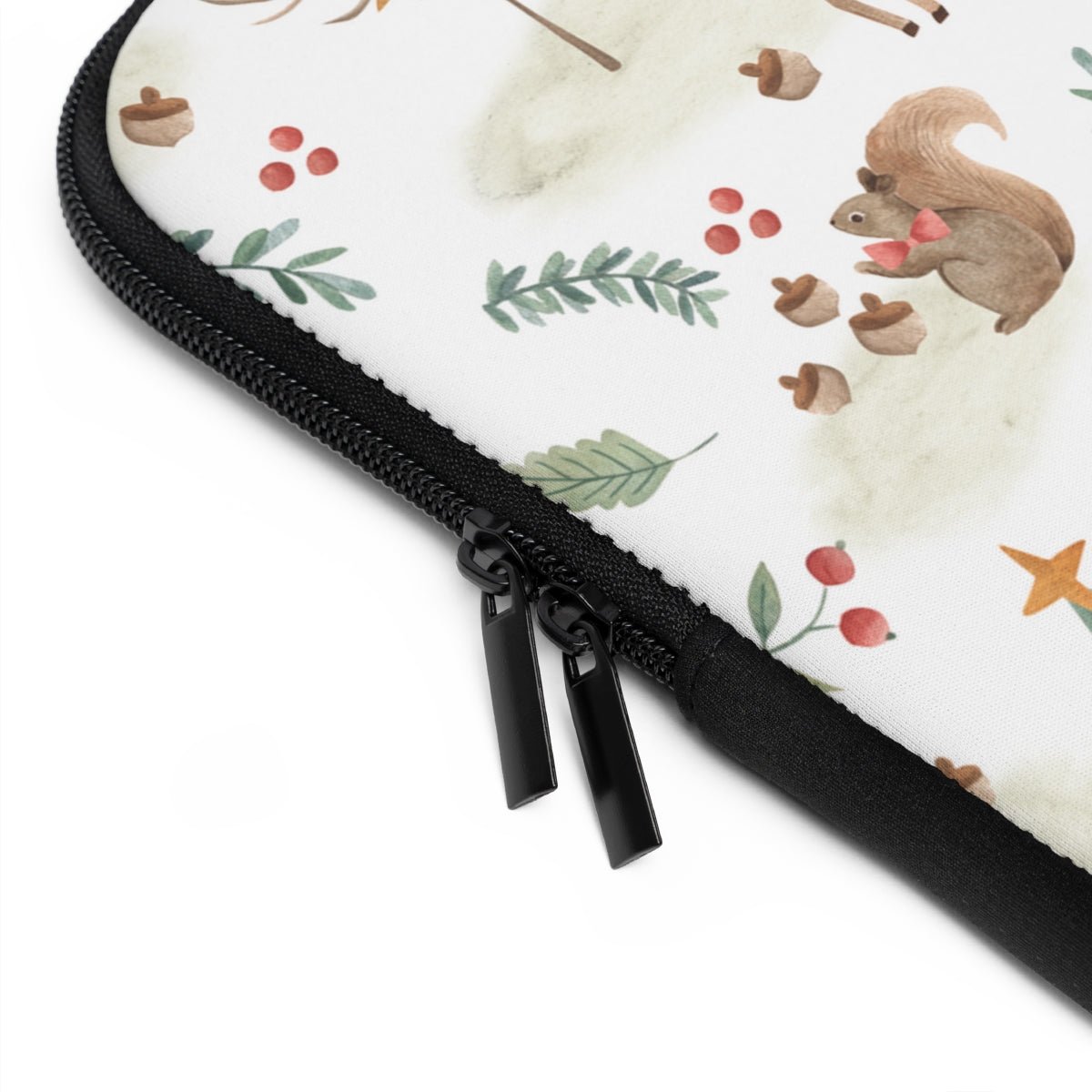 Christmas Woodland Animals Laptop Sleeve - Puffin Lime