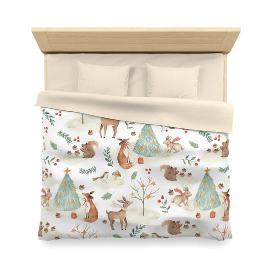 Christmas Woodland Animals Microfiber Duvet Cover - Puffin Lime