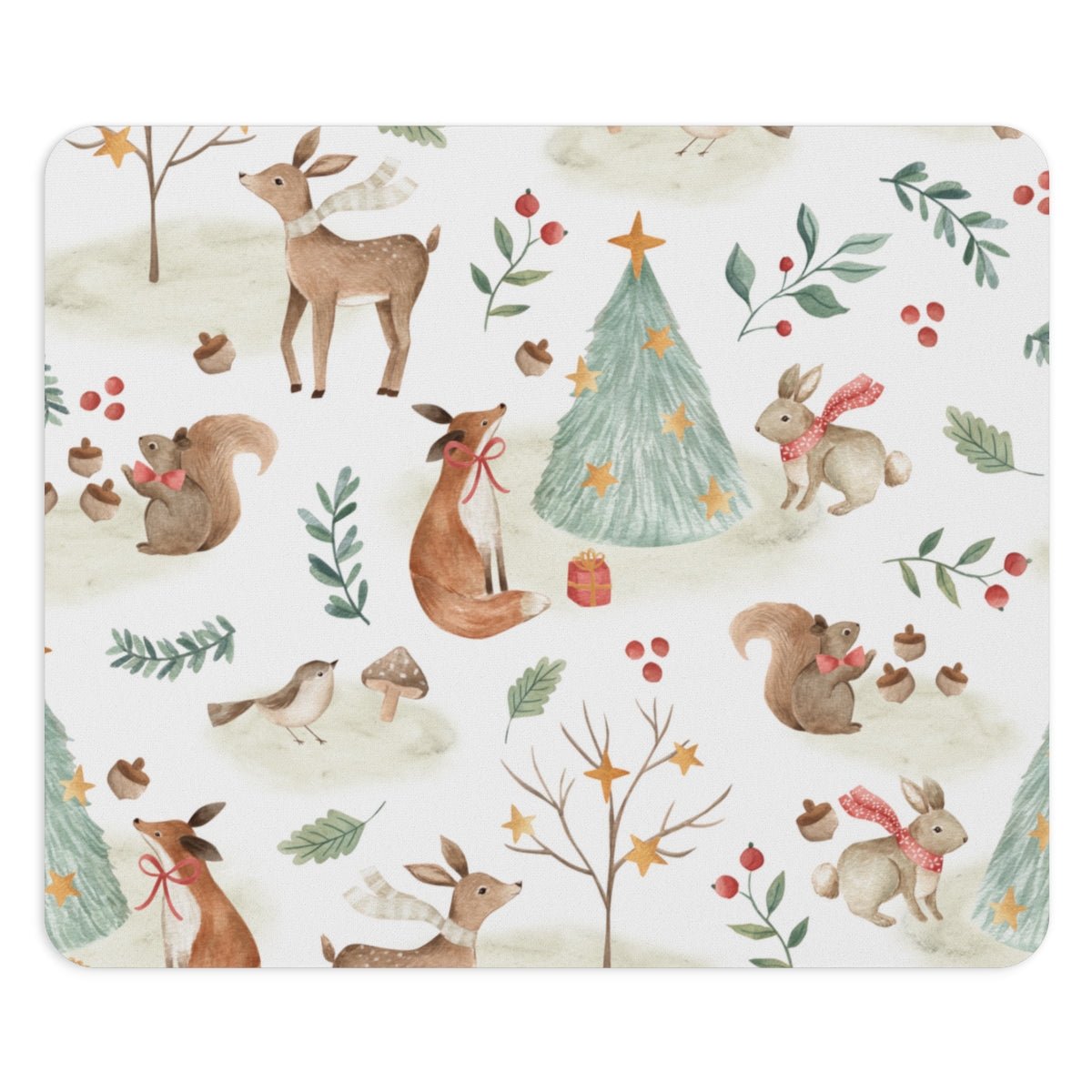 Christmas Woodland Animals Mouse Pad - Puffin Lime