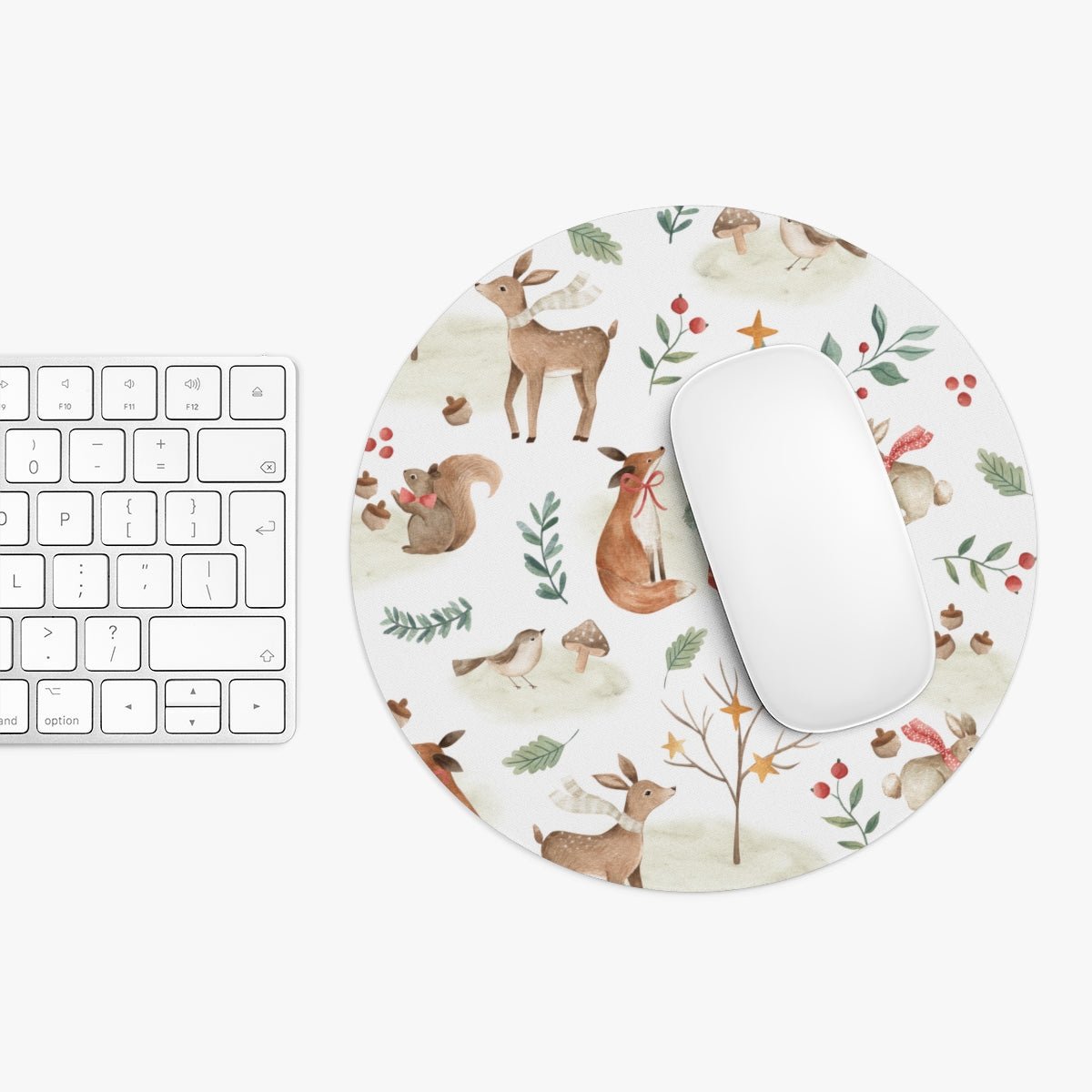 Christmas Woodland Animals Mouse Pad - Puffin Lime