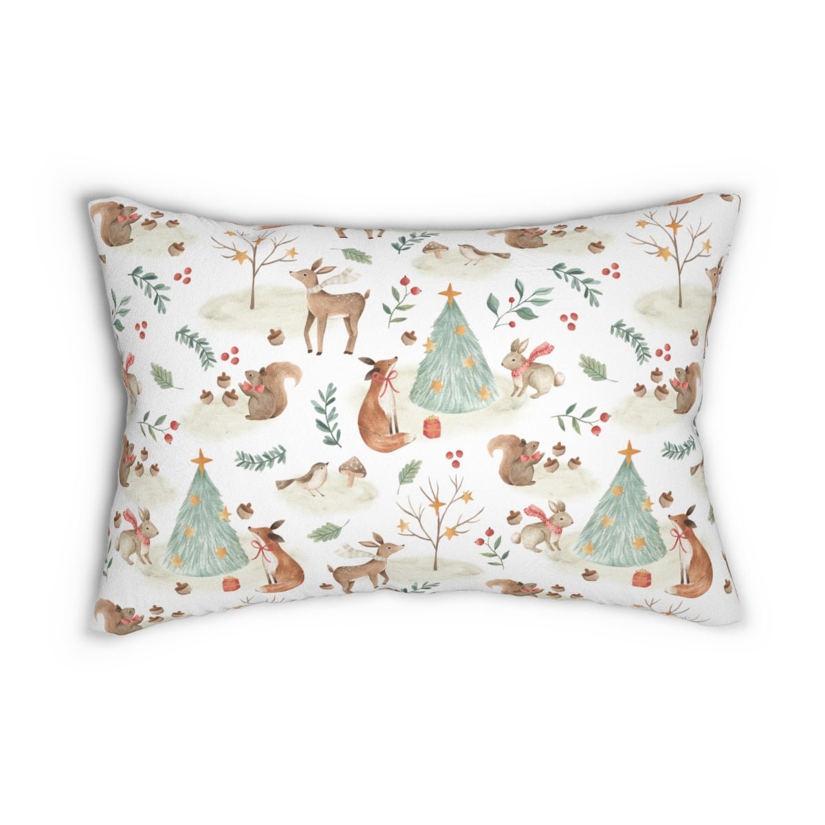 Christmas Woodland Animals Spun Polyester Lumbar Pillow - Puffin Lime