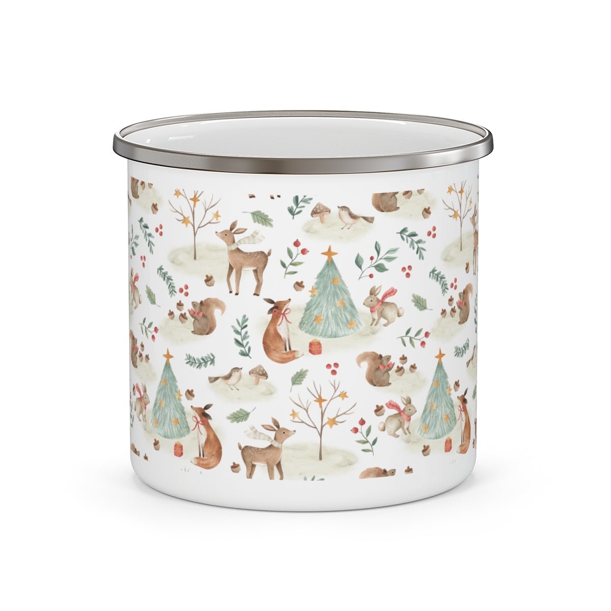 Christmas Woodland Animals Stainless Steel Camping Mug - Puffin Lime