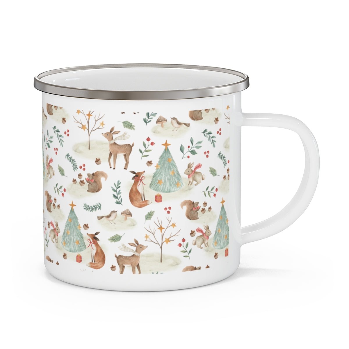 Christmas Woodland Animals Stainless Steel Camping Mug - Puffin Lime