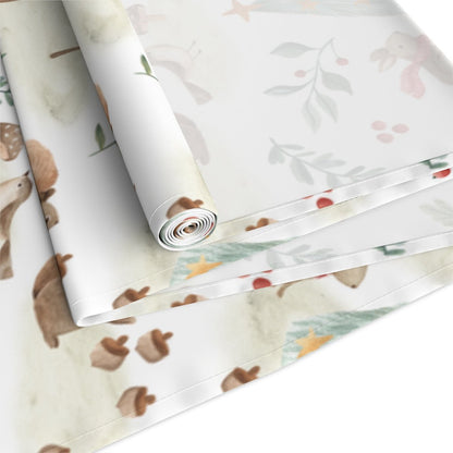 Christmas Woodland Animals Table Runner - Puffin Lime