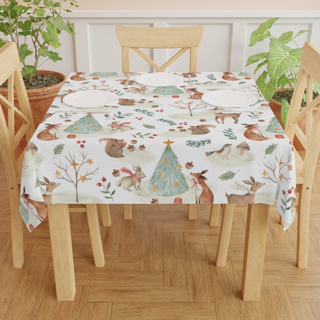 Christmas Woodland Animals Tablecloth - Puffin Lime