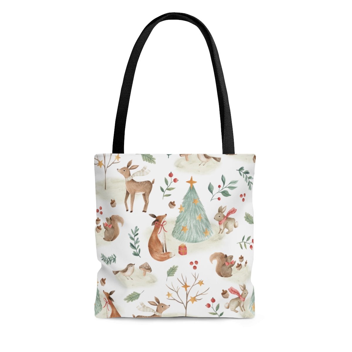 Christmas Woodland Animals Tote Bag - Puffin Lime