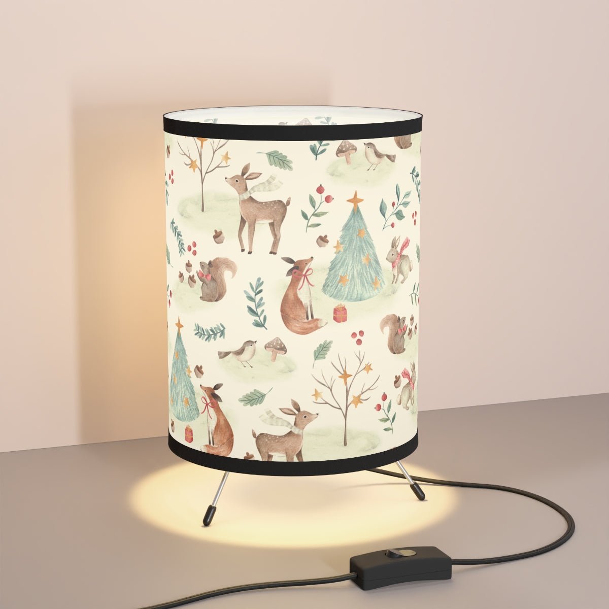 Christmas Woodland Animals Tripod Lamp - Puffin Lime