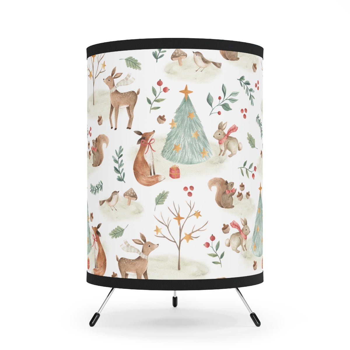 Christmas Woodland Animals Tripod Lamp - Puffin Lime