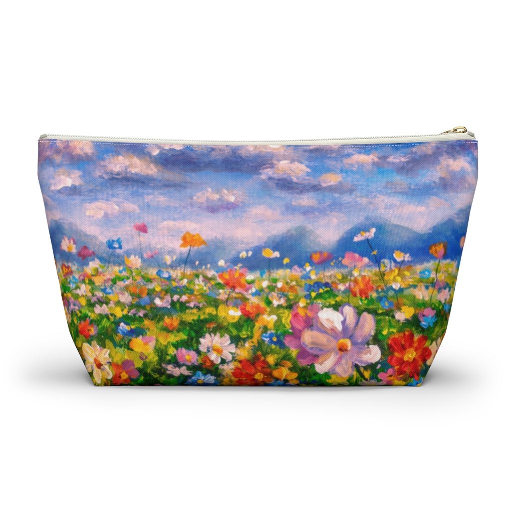 Claude Monet Flower Meadow Accessory Pouch w T-bottom - Puffin Lime