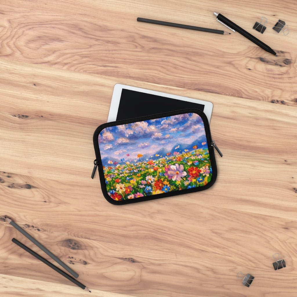 Claude Monet Flower Meadow Laptop Sleeve - Puffin Lime