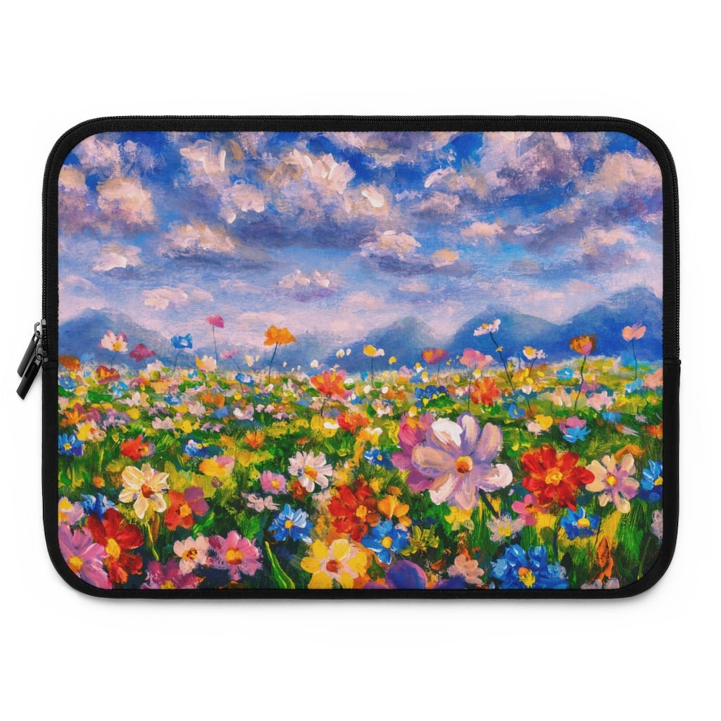 Claude Monet Flower Meadow Laptop Sleeve - Puffin Lime